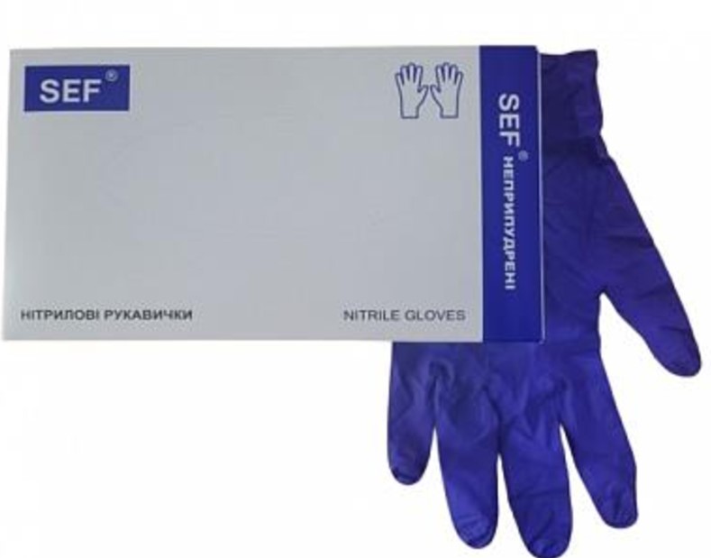 Рукавички нітрилові сині, нестерильні, неприпудрені, SEF (3,2г.) розмір М, (200 шт.уп.)